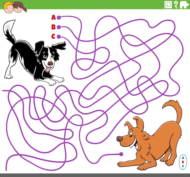 Jeu De Labyrinthe éducatif Avec Des Chiens Ludiques De Dessin Animé