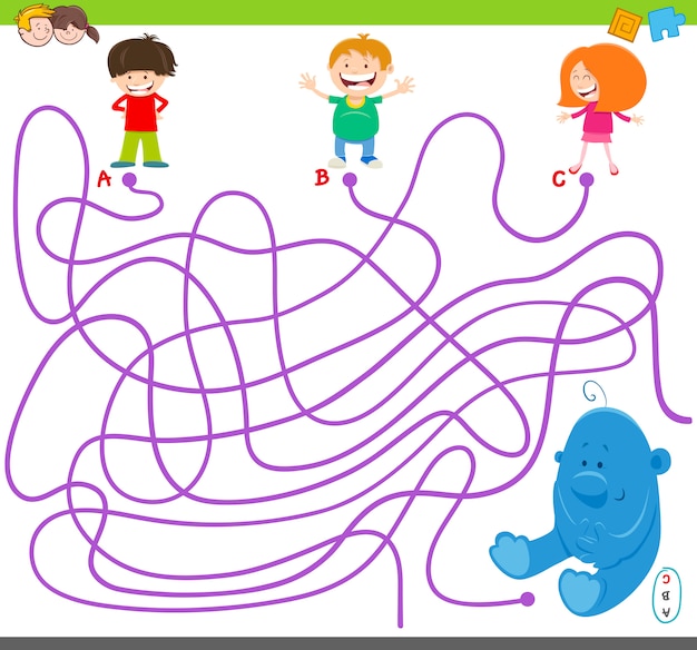 Jeu de labyrinthe avec des enfants et un jouet en peluche