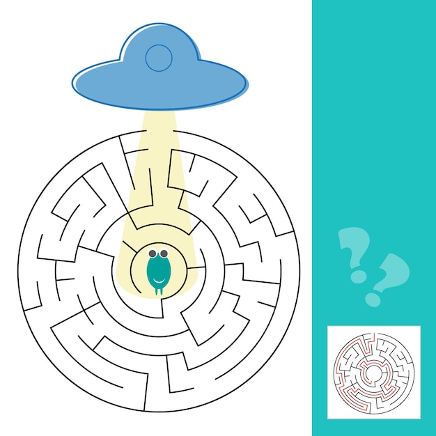 Jeu De Labyrinthe Labyrinthe Avec Solution. Aide Extraterrestre Pour Trouver Le Chemin De L'ovni - Vector Illustration