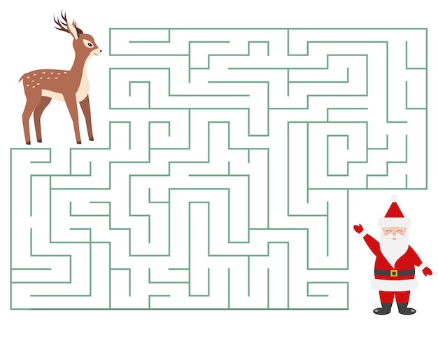 Jeu De Labyrinthe De Noël Avec Des Cerfs Et Le Père Noël