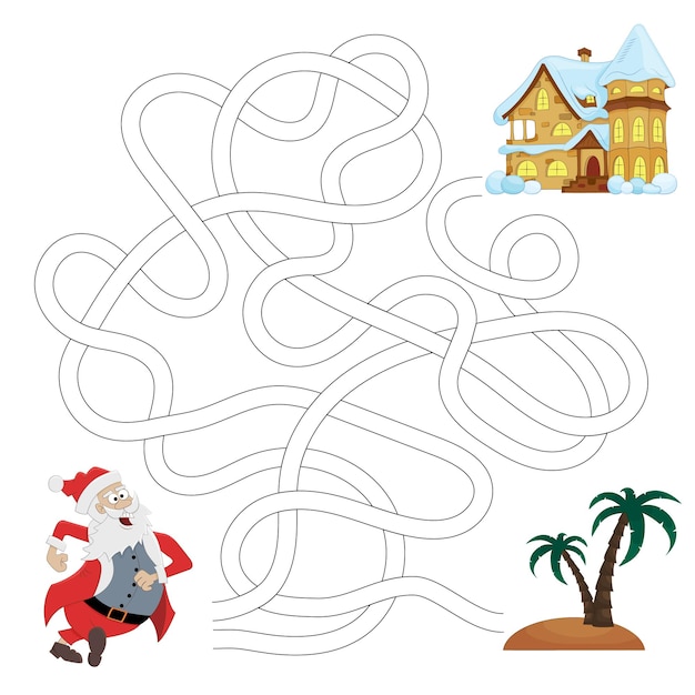 Jeu De Labyrinthe Le Père Noël Rentre à La Maison Nouvel An Noël Jeu De Puzzle Pour Un Livre Pour Enfants