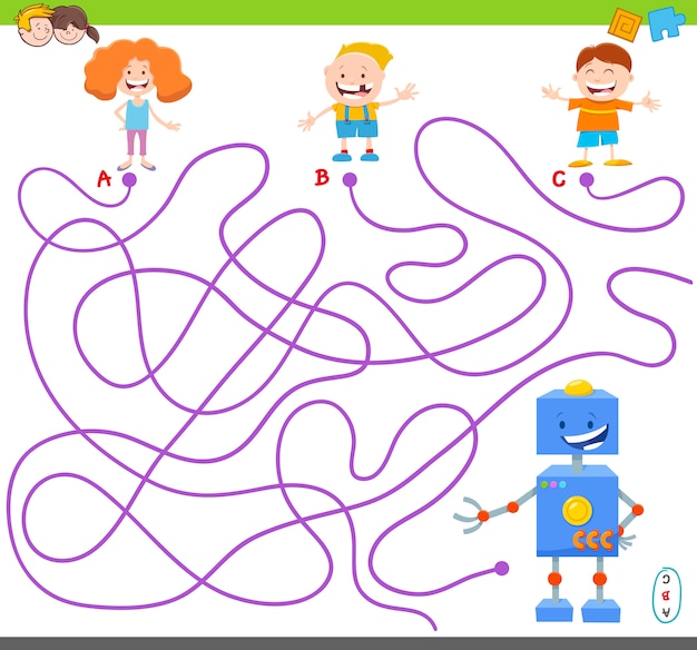 Jeu de labyrinthe avec des personnages drôles de robots