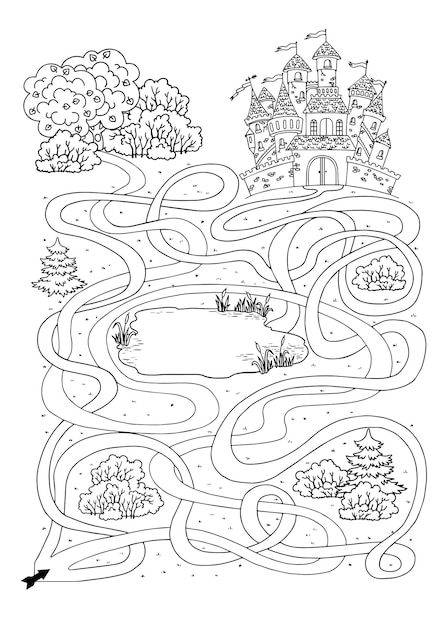 Vecteur le jeu de labyrinthe pour enfants trouve le bon chemin vers le château