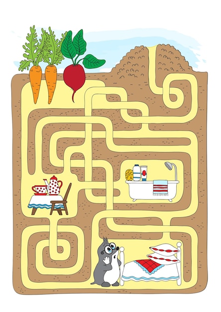 Jeu De Labyrinthe Pour Enfants Trouver Le Bon Chemin Pour La Taupe