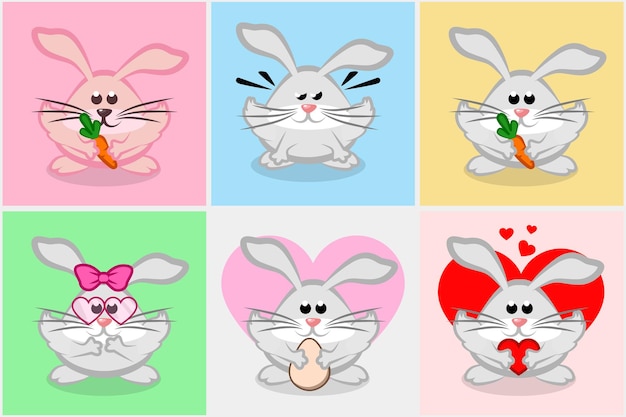 Vecteur jeu de lapins ou de lapins de dessins animés