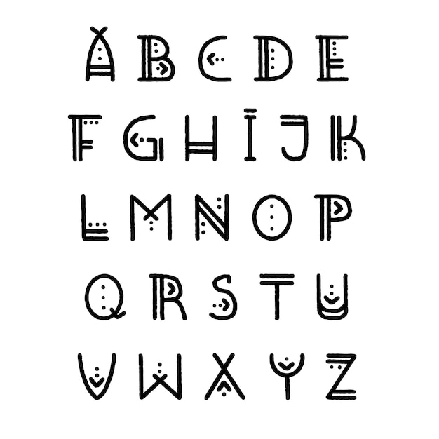 Jeu De Lettres De L'alphabet Amérindien. Lettres Majuscules Dans Un Style Autochtone Authentique