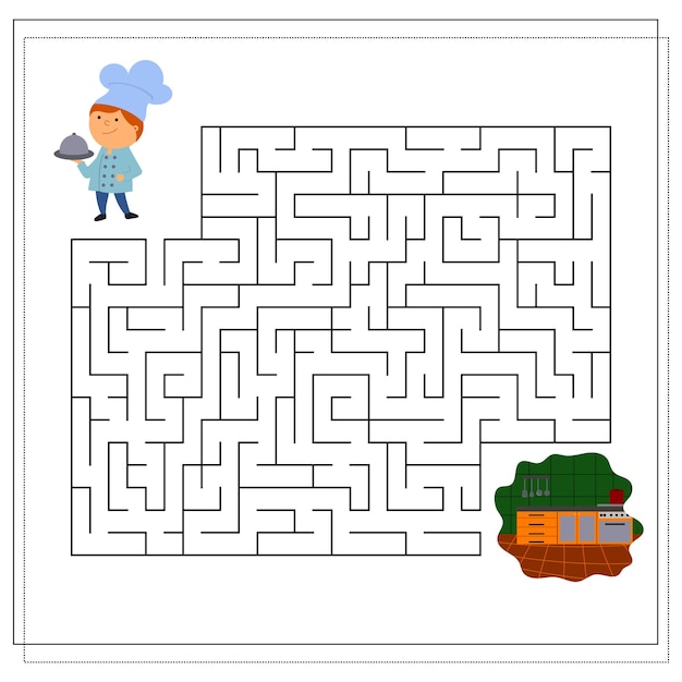 Un Jeu De Logique Pour Les Enfants Traverse Le Labyrinthe Cuisinier Dans La Cuisine