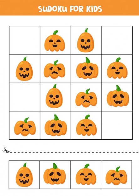 Jeu De Logique Sudoku Avec De Jolies Citrouilles D'halloween.