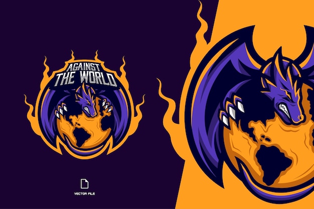 Jeu De Logo De Mascotte De Dragon Violet Pour L'illustration De L'équipe De Sport Et D'esport