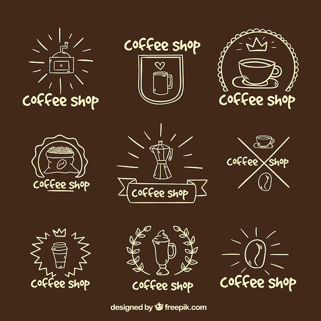 Jeu De Logos De Café Dessinés à La Main