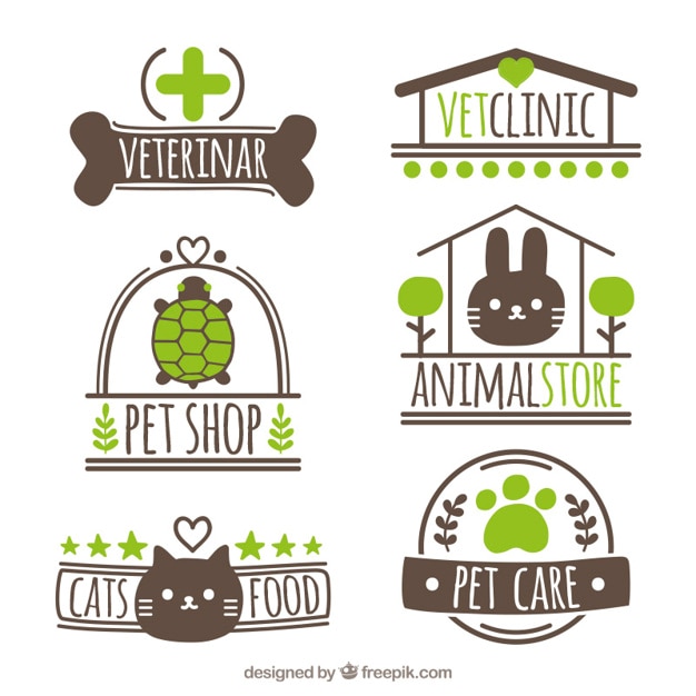 Vecteur jeu de logos dessinés à la main pour pet shop