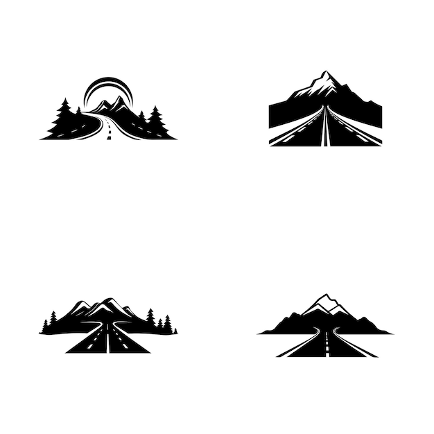 Vecteur jeu de logos d'icônes de routes de montagne