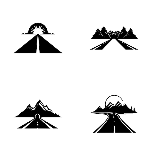 Vecteur jeu de logos d'icônes de routes de montagne