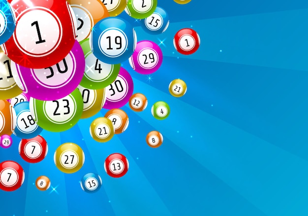 Jeu de loterie, boules avec des nombres, sur un fond coloré