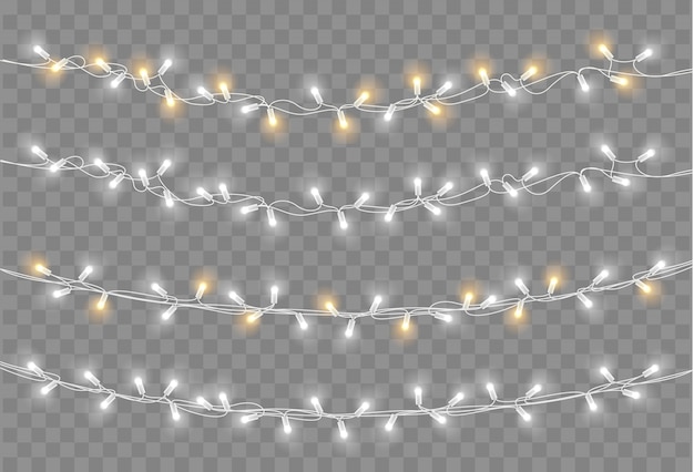 Jeu De Lumières De Noël. Vector Nouvel An Décorer La Guirlande Avec Des Ampoules Incandescentes.