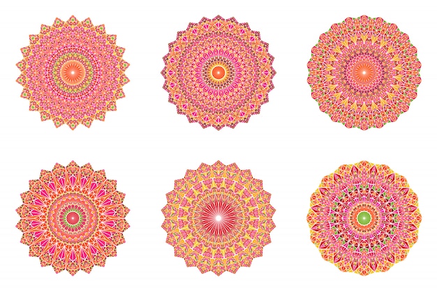 Jeu De Mandala Fleuri Abstrait Rond Géométrique