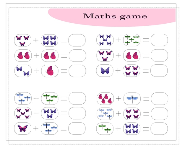 Un Jeu De Mathématiques Pour Les Tâches D'addition Des Enfants Compte Combien Il Y En A