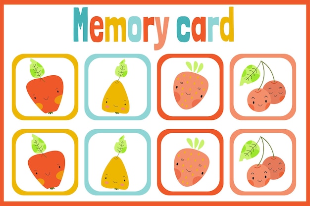 Vecteur jeu de mémoire vectorielle avec des fruits mignons pour les enfants