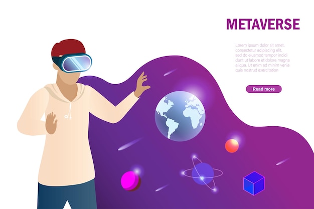 Jeu Métaverse Adolescent Portant Des Lunettes Vr Explorez Le Jeu De Réalité Virtuelle 3d Sur Ordinateur Dans Un Environnement Futuriste De L'univers Concept De Technologie De Jeu De Visualisation Et De Simulation