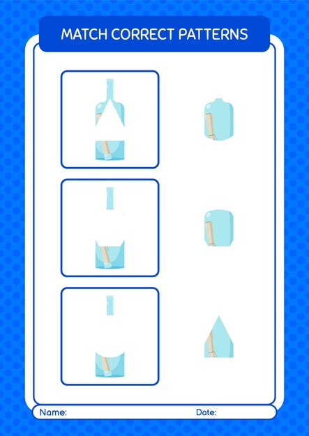 Jeu De Modèle De Match Avec Feuille De Calcul De Bouteille De Message Pour La Feuille D'activité Des Enfants D'âge Préscolaire