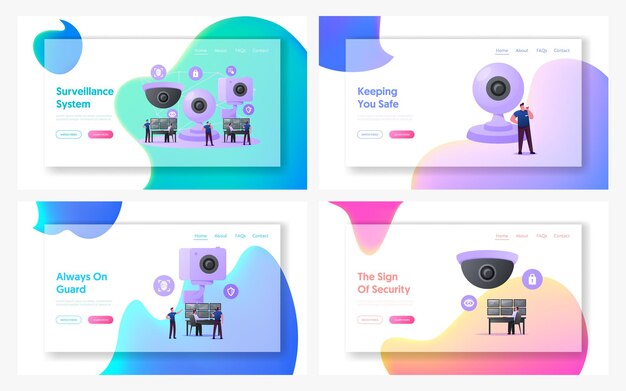 Jeu De Modèles De Page De Destination Du Système De Surveillance De Surveillance Des Caractères De Sécurité.