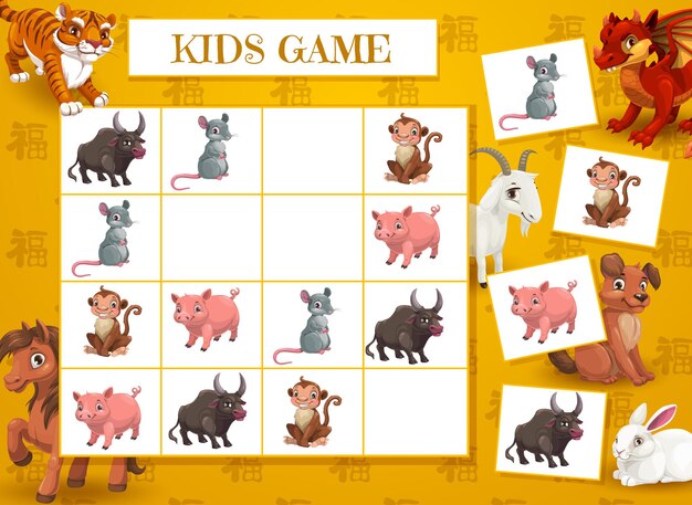 Jeu De Mots Croisés Du Nouvel An Pour Les Enfants Avec Des Animaux Du Zodiaque Chinois