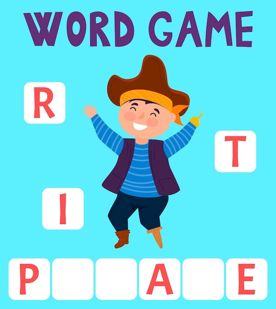 Vecteur jeu de mots scrabble qui est arrangé en mots avec du texte thème des pirates pirate drôle