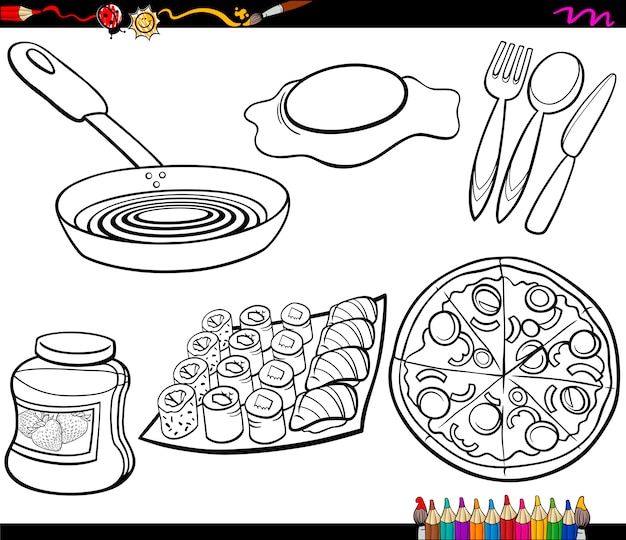 Jeu D'objets Alimentaires Coloriage