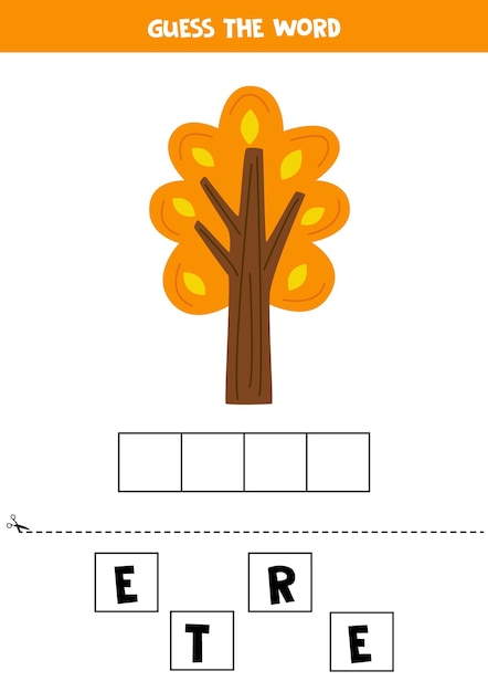 Jeu D'orthographe Pour Les Enfants D'âge Préscolaire Arbre D'automne De Dessin Animé