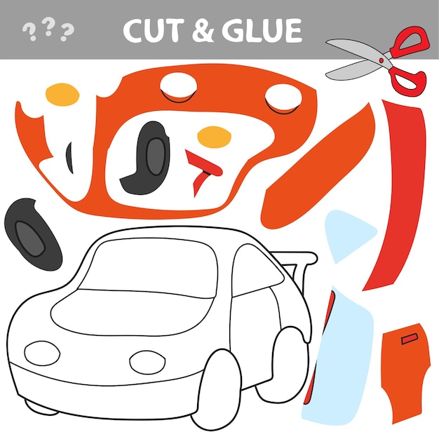 Jeu De Papier éducatif Pour Enfants, Voiture. Utilisez Des Ciseaux Et De La Colle Pour Créer L'image.