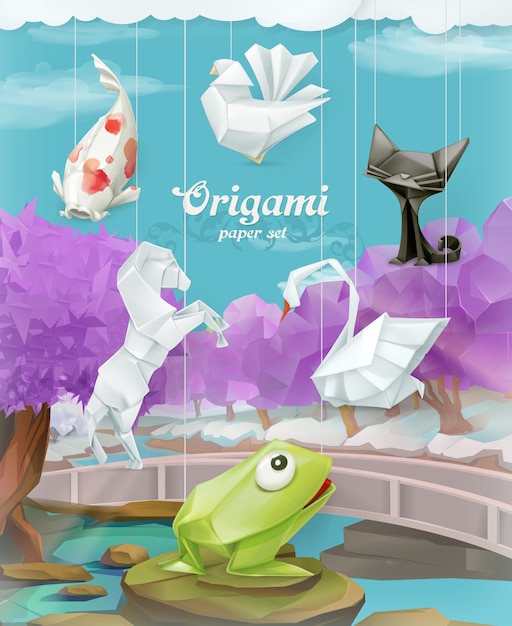 Jeu de papier origami, illustration vectorielle