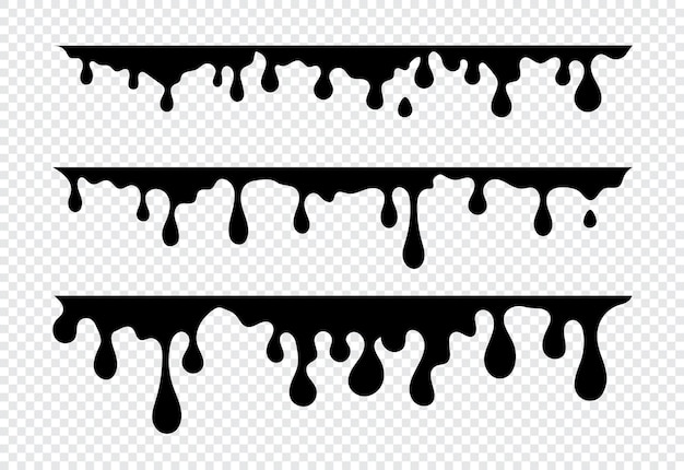 Jeu De Peinture Dégoulinant Gouttes Liquides Flux De Peinture Taches Gouttes Actuelles Encres Illustration Vectorielle Facile à Modifier Fond Transparent