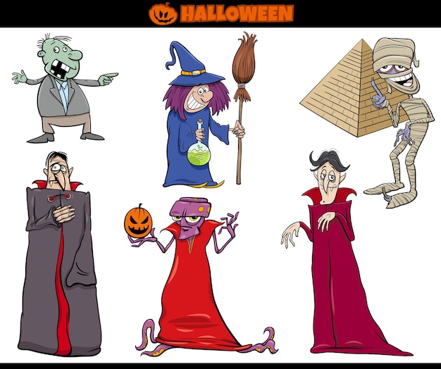 Vecteur jeu de personnages de vacances d'halloween effrayant de dessin animé