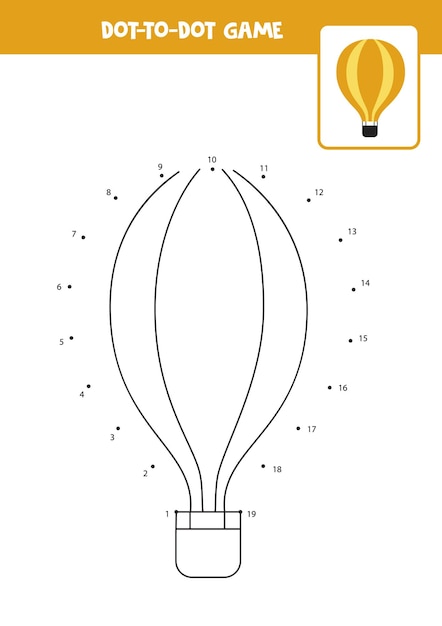 Jeu De Point à Point Avec Ballon à Air Chaud De Dessin Animé Mignon. Relier Les Points. Jeu De Mathématiques. Image De Points Et Couleur.