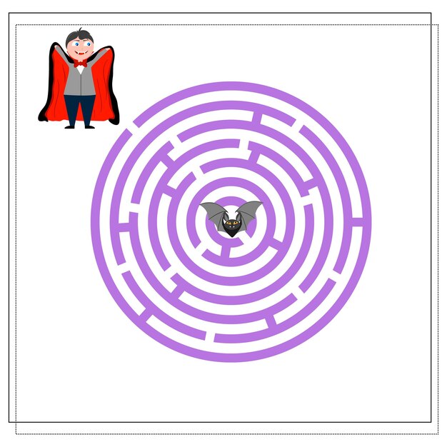 Jeu pour les enfants passer par le labyrinthe rond Dracula et la chauve-souris Halloween