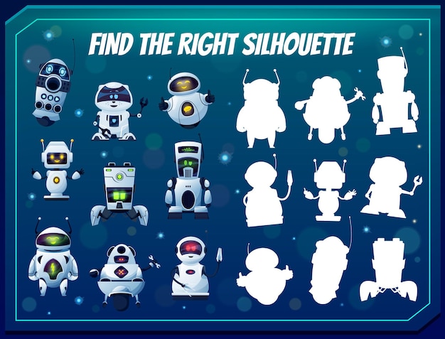 Jeu Pour Enfants Trouver La Bonne Silhouette De Robot, Match D'ombre