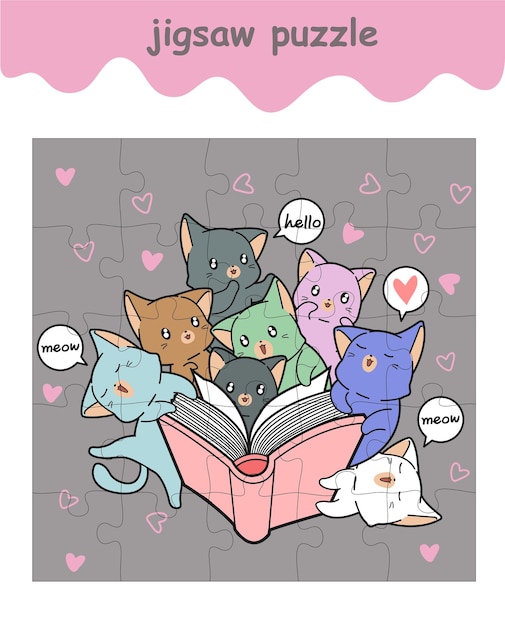 Jeu De Puzzle D'adorables Chats Lisant Un Livre