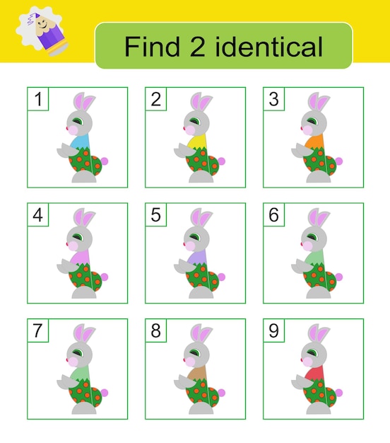 Vecteur jeu de puzzle amusant trouvez deux lapins identiques tâche pour le développement de l'attention et de la logique