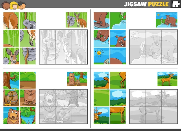 Jeu De Puzzle Avec Des Animaux Sauvages De Dessin Animé