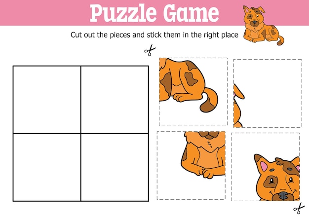 Jeu De Puzzle éducatif Pour Enfants Pour Couper Et Coller Des Pièces Avec Un Personnage De Chien De Dessin Animé