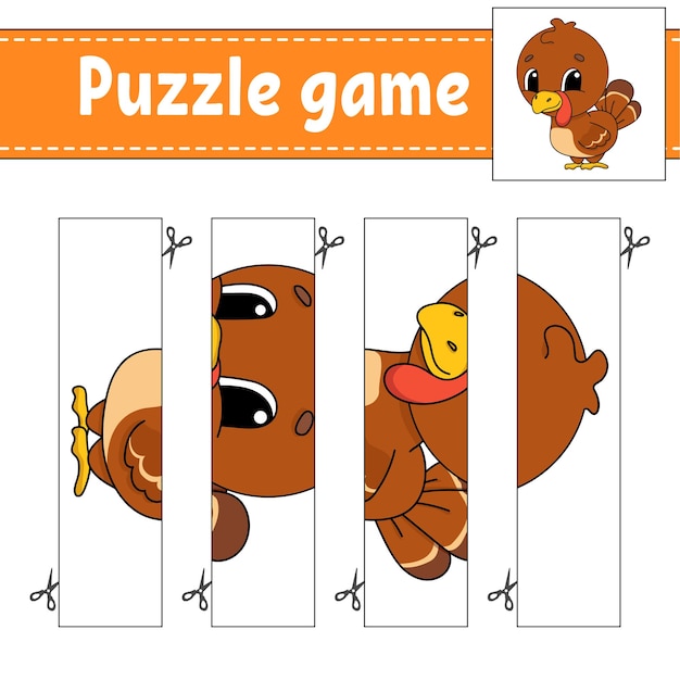 Jeu De Puzzle Pour Les Enfants. Pratique De Coupe.