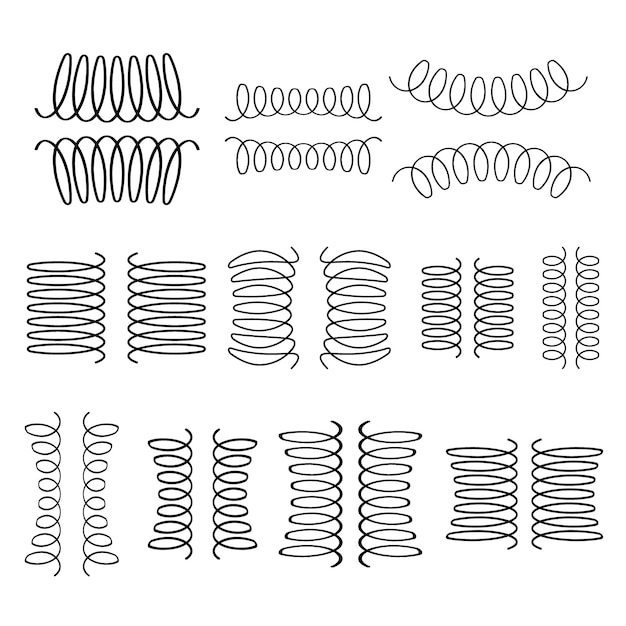 Vecteur jeu de ressorts en métal icône flexible de bobine en spirale conception d'objet de pression de rebond de ressort en fil élastique ou en acier