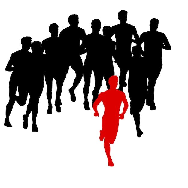 Jeu de silhouettes coureurs sur sprint hommes sur fond blanc