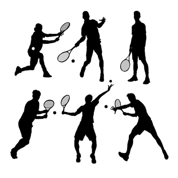 Vecteur jeu de silhouettes de dessin vectoriel de joueurs de tennis
