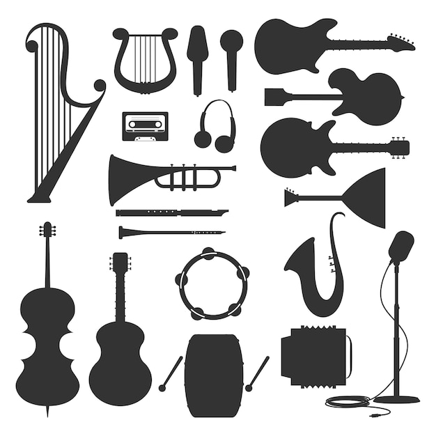 Jeu De Silhouettes Noires D'instruments De Musique Isolés