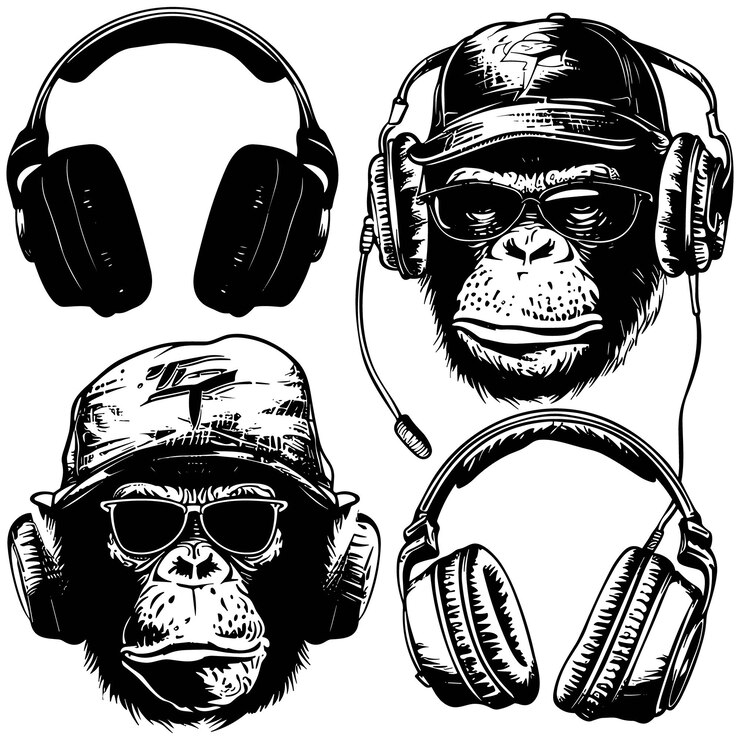 Vecteur un jeu de singes hip-hop cool avec des illustrations dessinées à la main
