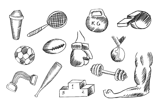Vecteur jeu de sport doodle vectoriel conception de croquis dessinés à la main isolés sur fond blanc