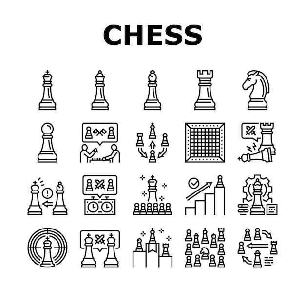 Jeu De Stratégie D'échecs Intelligent Figure Icons Set Vector