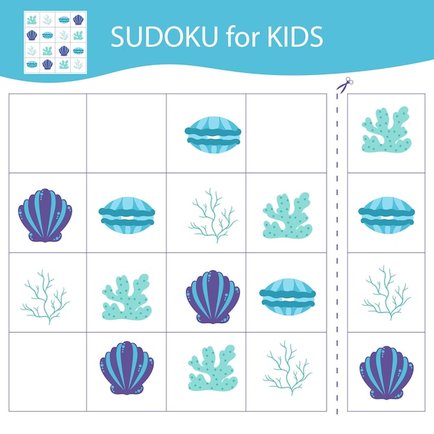 Jeu De Sudoku Pour Les Enfants. éléments Du Monde Sous-marin.vector, Dessin Animé