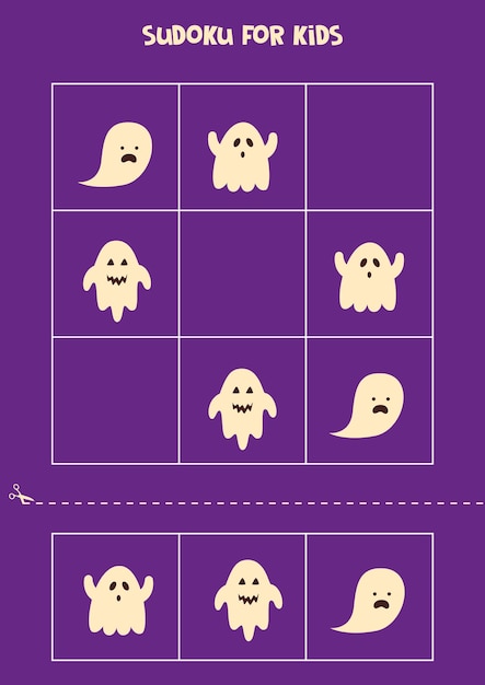 Jeu De Sudoku Pour Enfants Avec Des Fantômes D'halloween.